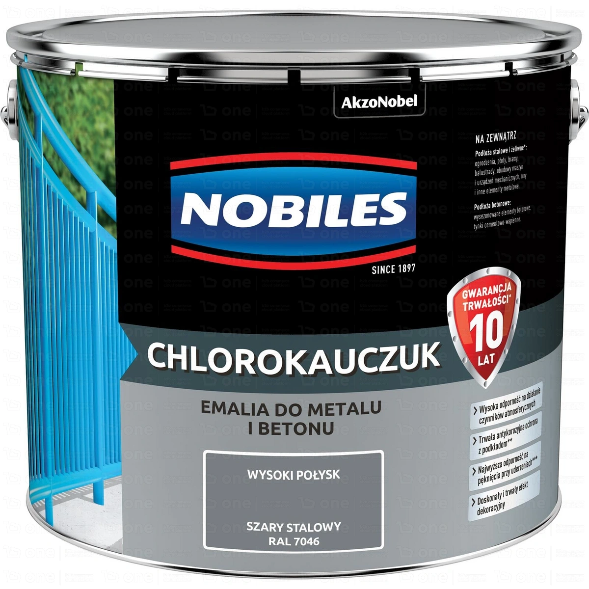 Emalia Nobiles Chlorokauczuk do metalu i betonu RAL 7046 połysk 10 l