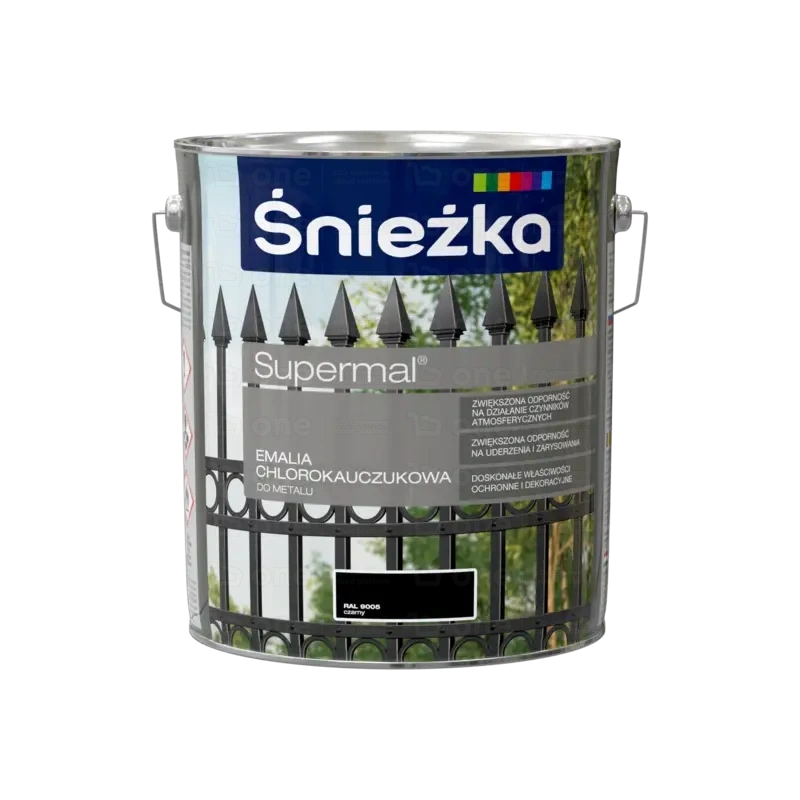 Emalia chlorokauczkowa Śnieżka Supermal do metalu RAL 9005 czarny 10 l