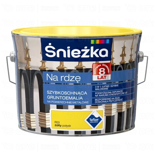Farba do powierzchni stalowych i żeliwnych ŚNIEŻKA Na Rdzę żółty połysk z dodatkiem teflonu 2,5 l