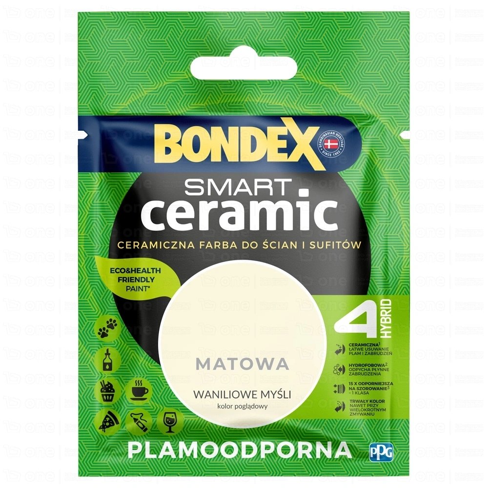 Farba ceramiczna Bondex Smart Ceramic do ścian i sufitów waniliowe myśli 40 ml tester