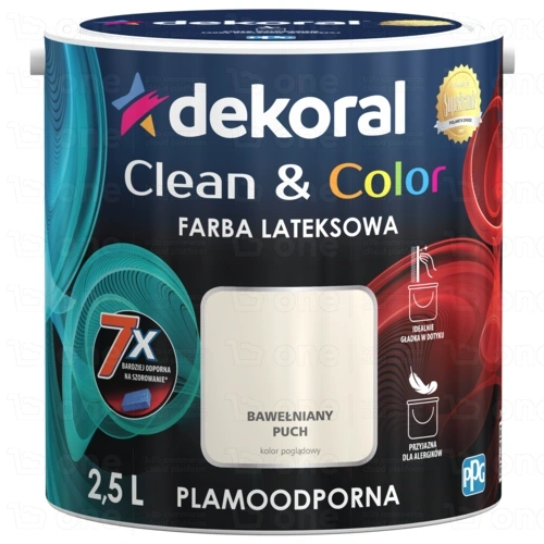 Farba lateksowa Dekoral Clean&Color bawełniany puch satyna 2,5 l