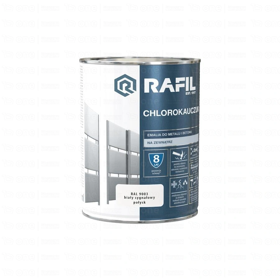 Emalia chlorokauczukowa Rafil Chlorokauczuk do metalu i betonu biały RAL 9003 0,9 l