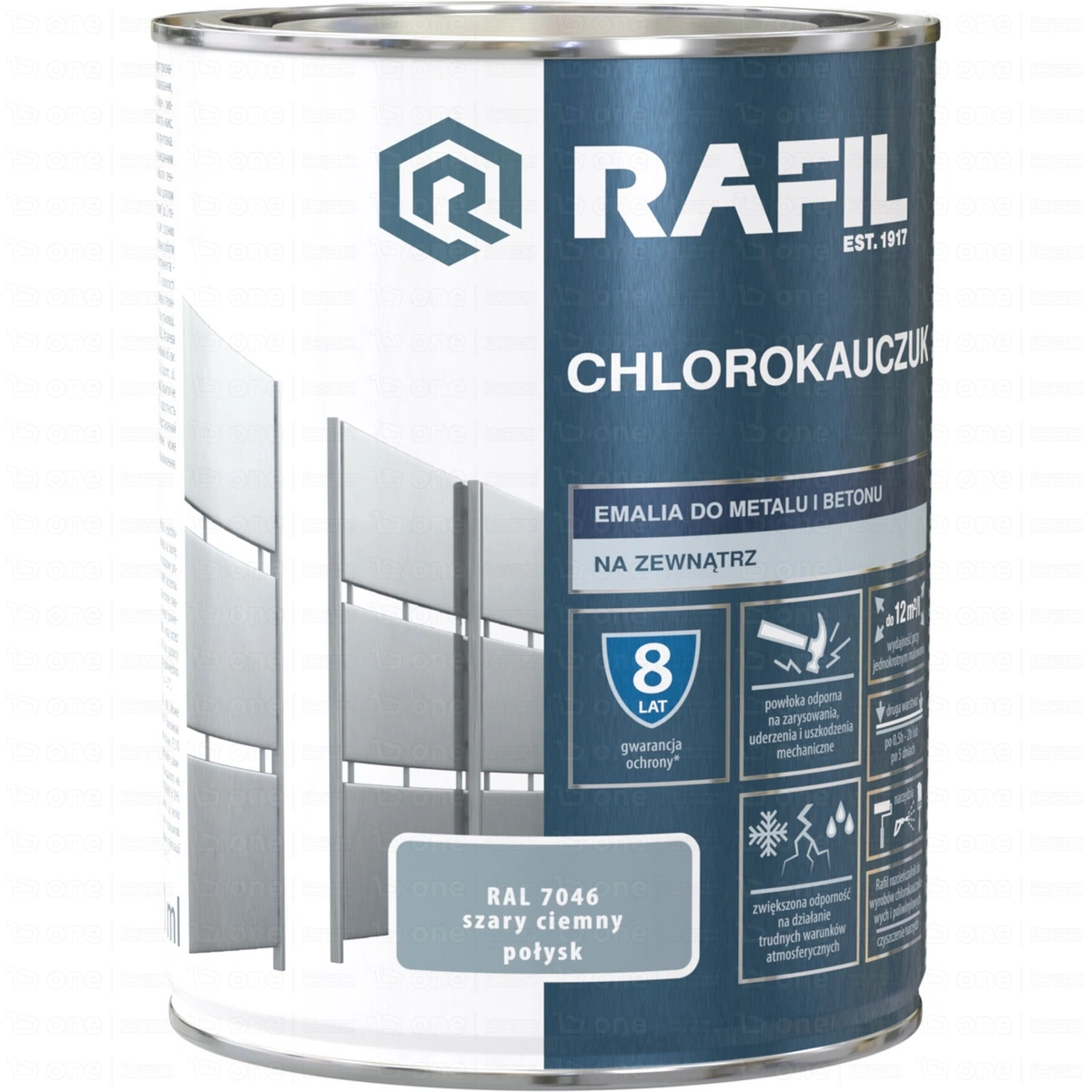 Emalia chlorokauczukowa Rafil Chlorokauczuk do metalu i betonu szary RAL 7046 0,9 l