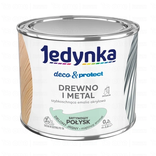 Farba akrylowa Jedynka Deco&Protect Drewno i Metal zielony jasny satyna 0,2 l