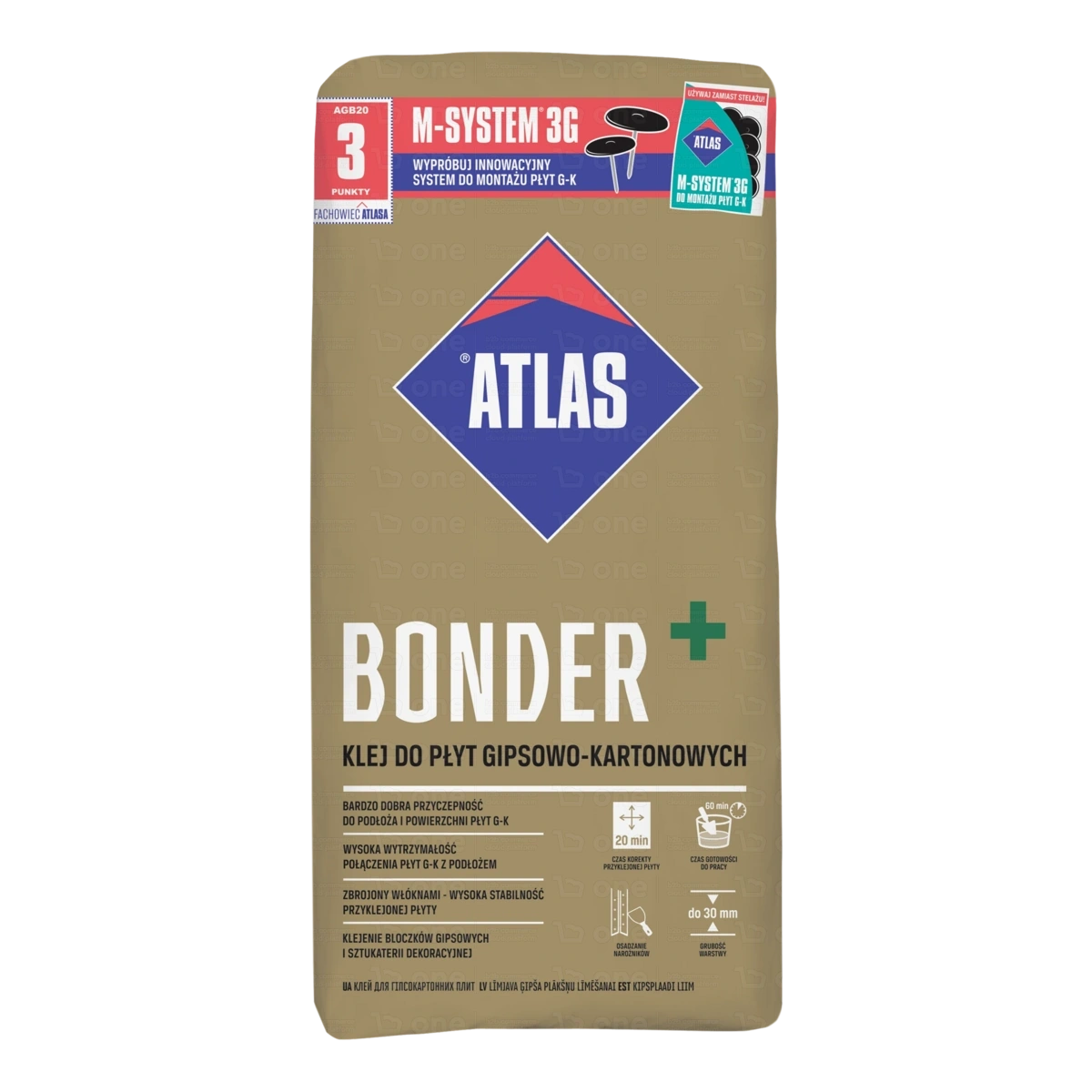 Klej Atlas Bonder+ do płyt gipsowo-kartonowych biały 20 kg