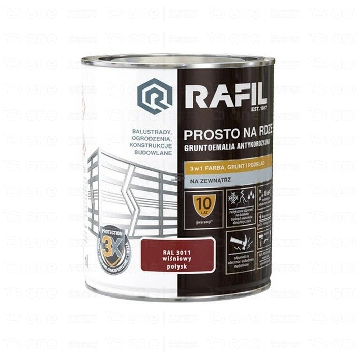 Gruntoemalia antykorozyjna RAFIL Prosto na rdzę wiśniowy RAL 3011 połysk 0,75 l