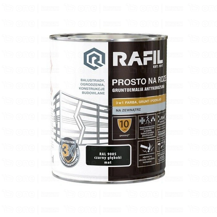Gruntoemalia antykorozyjna RAFIL Prosto na rdzę czarny głęboki RAL 9005 mat 0,75 l