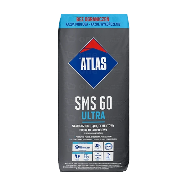 Wylewka samopoziomująca cementowa Atlas SMS 60 Ultra do wyrównywania i przygotowania podłóg 25 kg