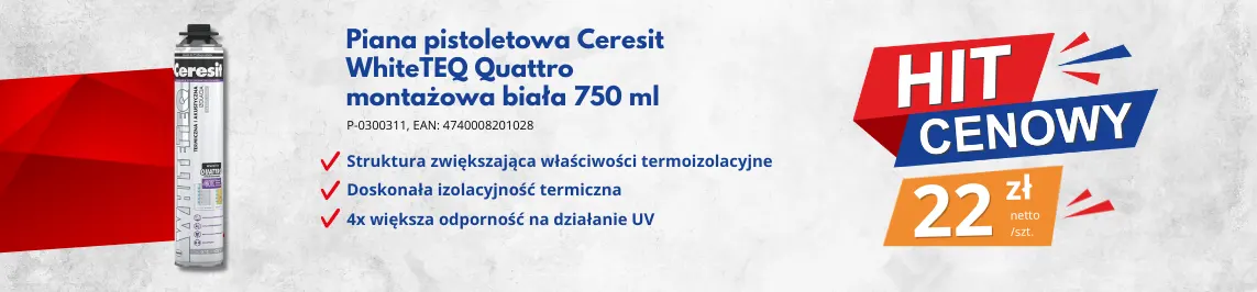 Hurtownia budowlana AB Bechcicki - Hit cenowy - Piana pistoletowa Ceresit WhiteTEQ Quattro montażowa biała 750 ml